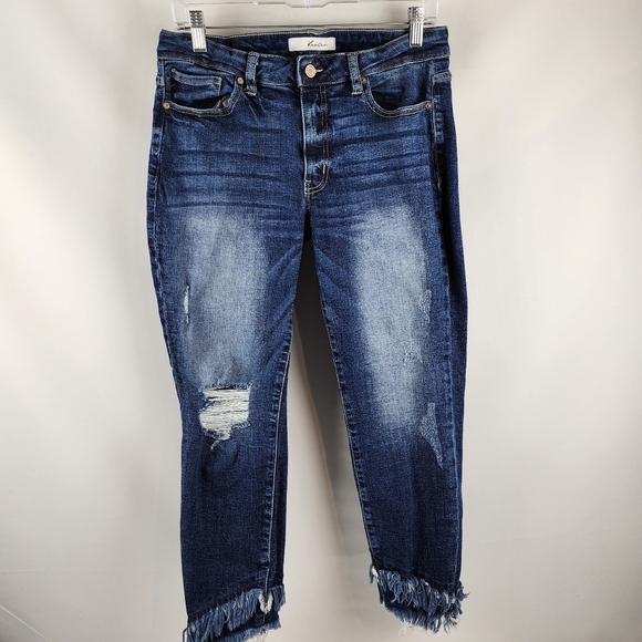 KanCan Jeans Womens 11/29 Mid Rise Fringe Ankle Skinny Distressed Blue (29x25) - Picture 2 of 12